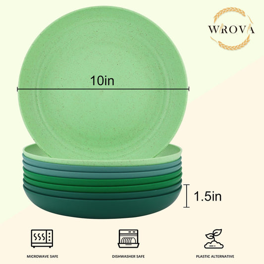 Wheat Straw Plates - 10 Inch Unbreakable Dinner Plates Set of 8 - Modern Dinnerware Dishes Dishwasher & Microwave Safe-Lightweight Plates for kitchen,camping (Forest Series)