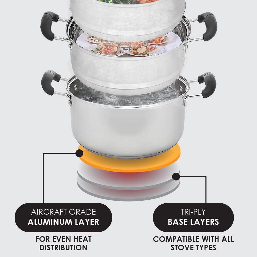CONCORD 10" Stainless Steel 3 Tier Steamer Steaming Pot Cookware 24 CM (Induction Compatible)