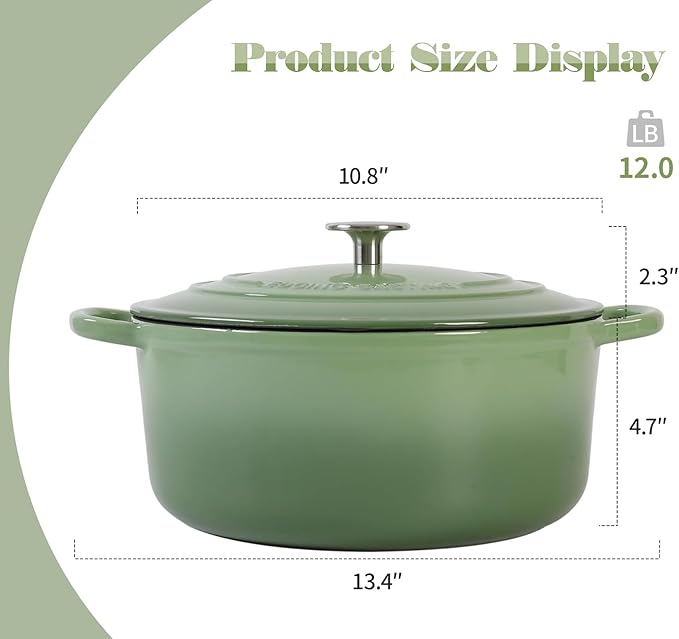 Enameled Cast Iron Dutch Oven Pot With Lid, 5.5 Quart, for Bread Baking, Cooking, Pistachio Green