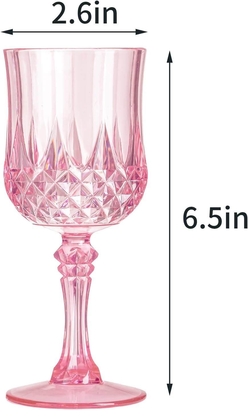 7OZ Plastic Wine Glasses, 24Pcs Pink Reusable Drinking Cups Vintage Champagne Flutes, Plastic Crystal Water Goblets for Parties Stemmed Shatterproof Drinking Glasses for Wedding, Toasting Party
