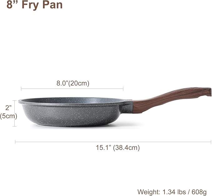 SENSARTE Nonstick Frying Pan Skillet, Swiss Granite Coating Omelette Pan, Healthy Stone Cookware Chef's Pan, PFOA Free (8/9.5/10/11/12.5 Inch) (8 Inch)