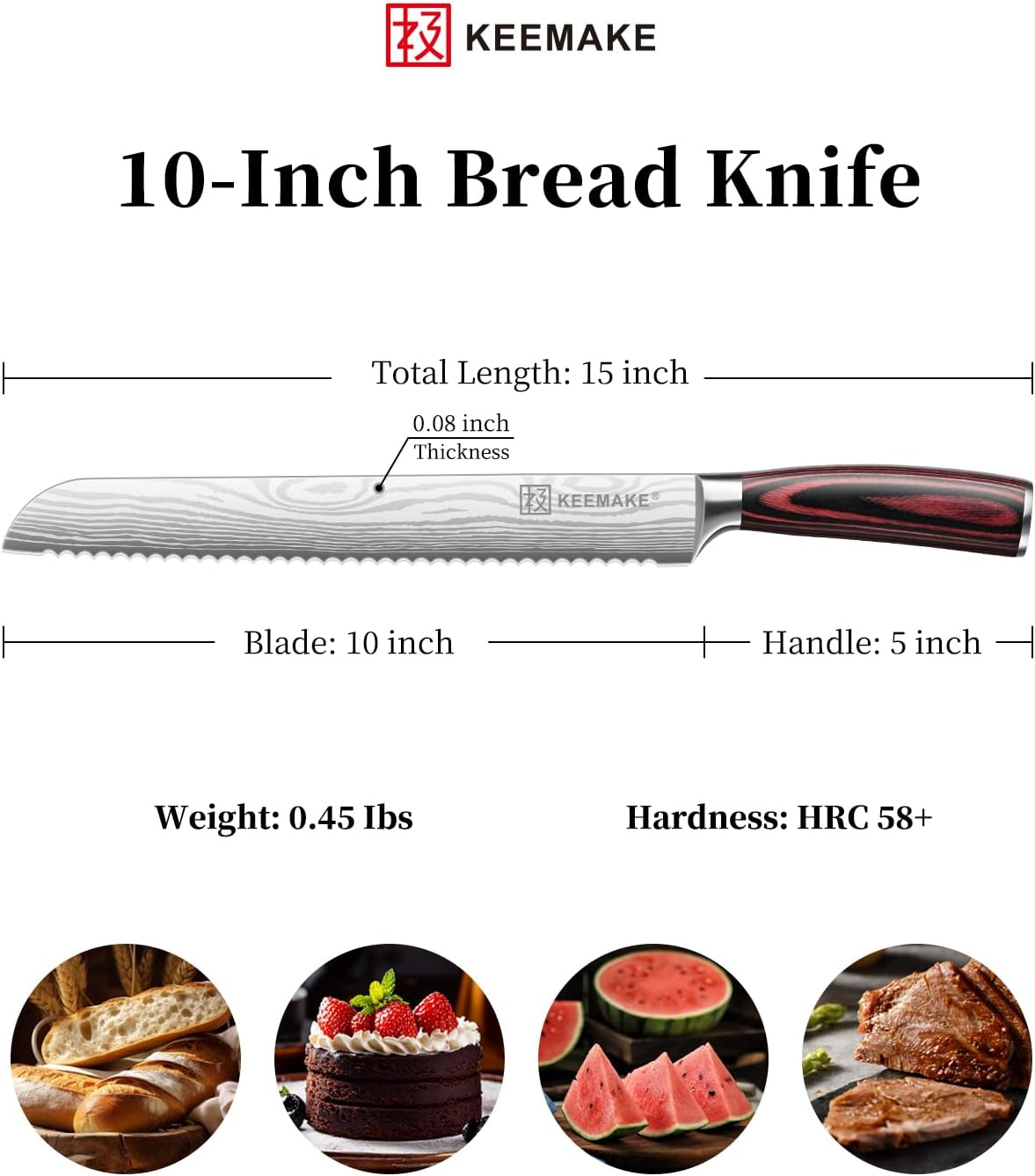 Serrated Bread Knife, KEEMAKE10 inch Ultra Sharp Serrated Bread Slicer for Homemade Bread Cake Bagels Cutting Less Crumbs - High Carbon Stainless Steel Cake Slicer with Ergonomic Wood Handle, Gift Box