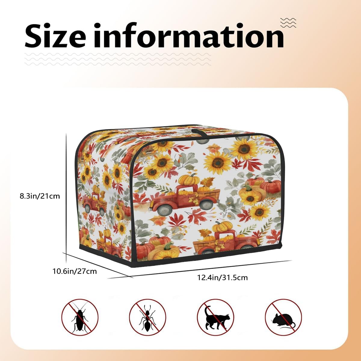 4 Slice Fall Toaster Cover,Thanksgiving Farm Truck Sunflower Small Kitchen Appliance Bread Machine Cover with Pockets,Dust & Fingerprint Protection