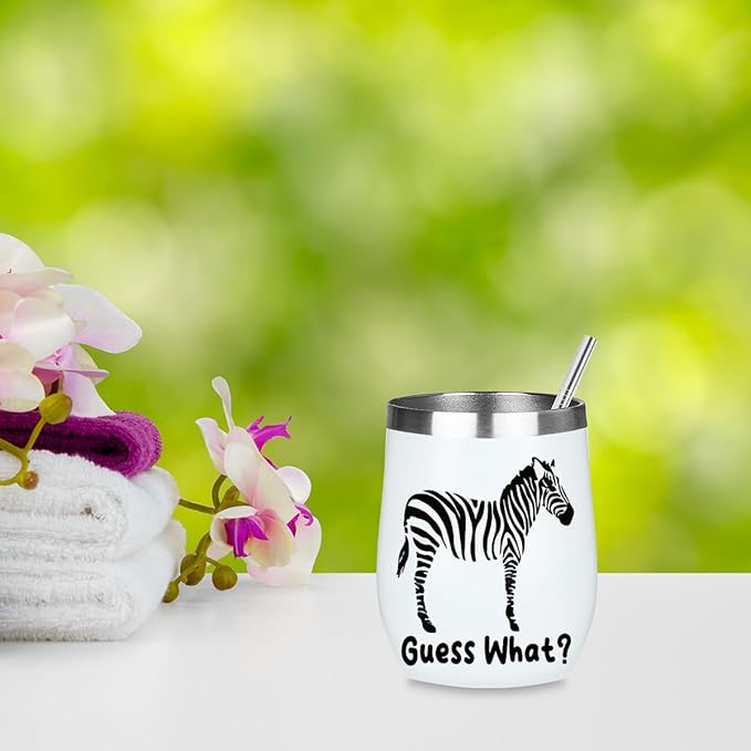 VICBOU Cute Funny 12 oz Tumbler, Wine Tumbler Insulated Wine Glass with Lid, Zebra Gifts Zebra Supplies Accessories for Women Girls Friend Daughter Son Animal Lovers Friendship Christmas Birthday