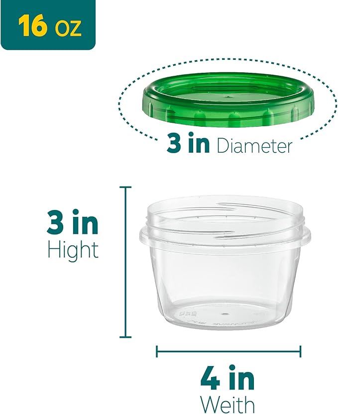 Twist Top Food Storage Containers 16 oz 24 Pack Plastic Freezer Storage Containers Leakproof Reusable with Screw on Colored Lids