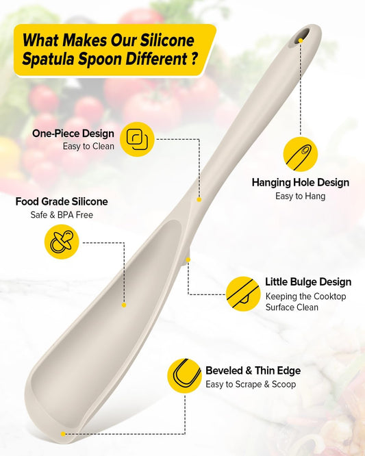 Pack of 2 Cooking Spoons for Non Stick Cookware, Multifunction Spatula Spoon BPA-Free, One-Piece Design, Suitable for Scooping, Scraping, Serving and Mixing (KHAKI-KHAKI)
