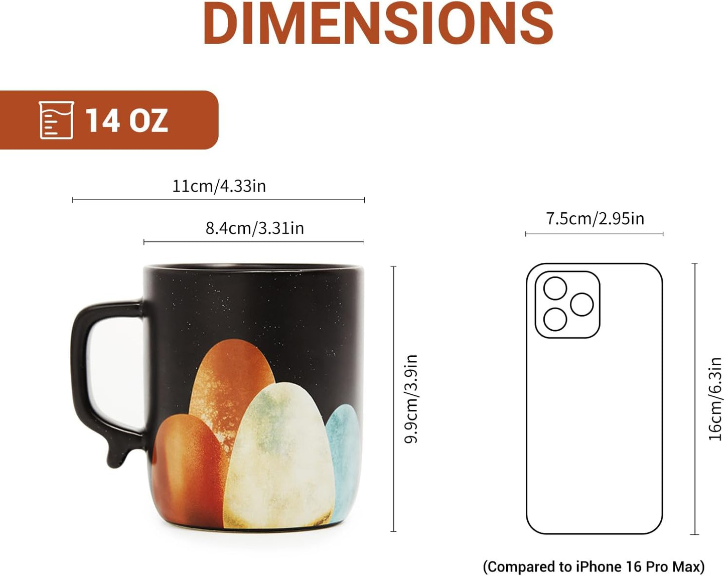 Unique Birthday Gifts Comfortable Handle, Non-Slip, Heat-Resistant Grip Customized Coffee Mug 14oz Black, Dishwasher & Microwave Safe, Daily Office and Home