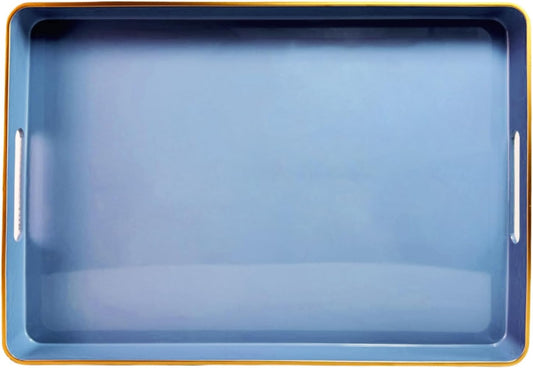 Large Blue Coffee Table Tray, Decorative Serving Tray with Handles, Plastic Rectangular Tray for Ottoman, Bathroom, Living Room.16.7"*12"*1.6"