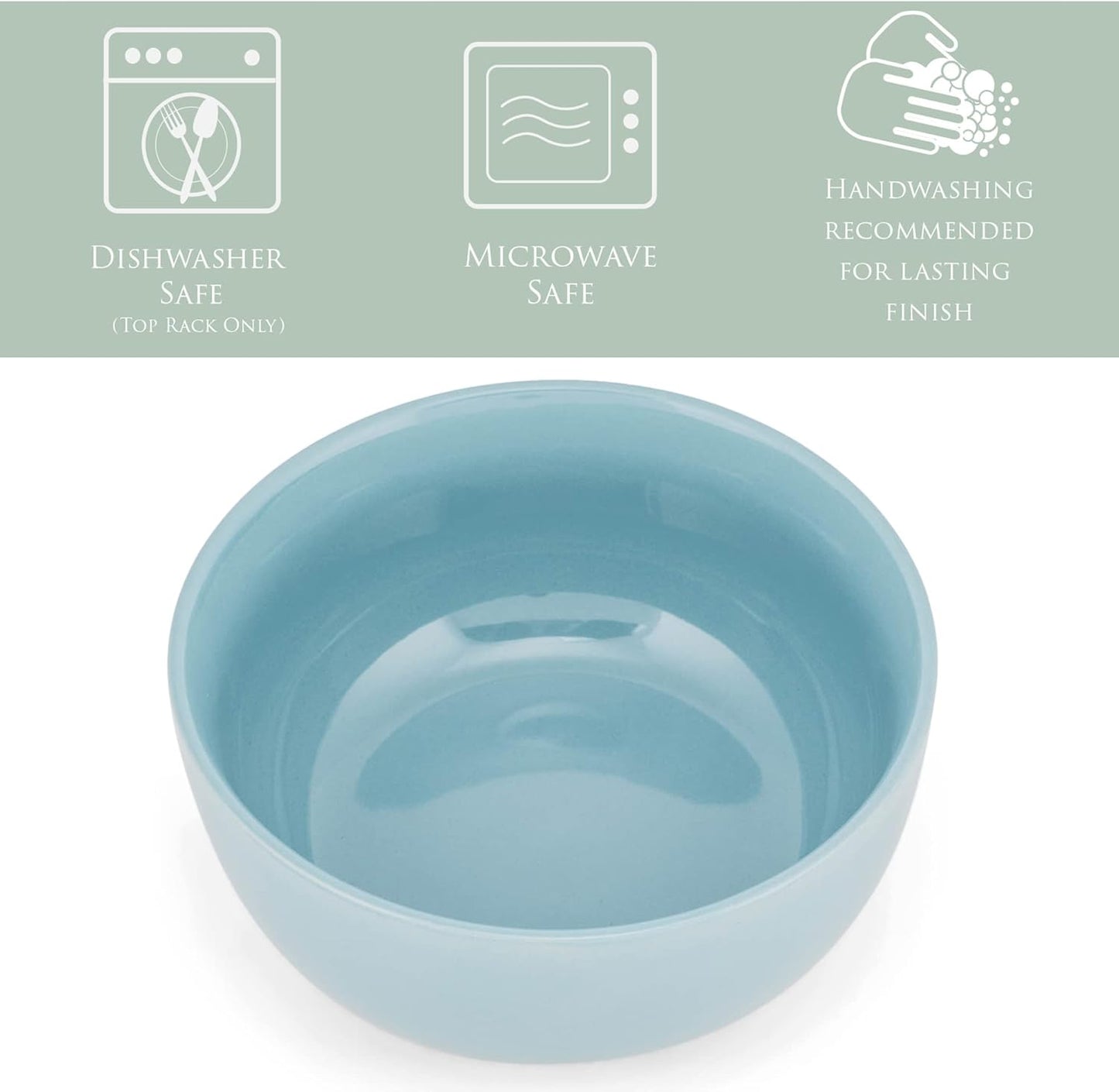 Elanze Designs Bistro Glossy Ceramic 6.5 inch Dinnerware Bowls Set of 4 - Perfect for Everyday uses from Soup, Pasta, Salad, Cereal, Ice cream, Ramen and Pho, Ice Blue