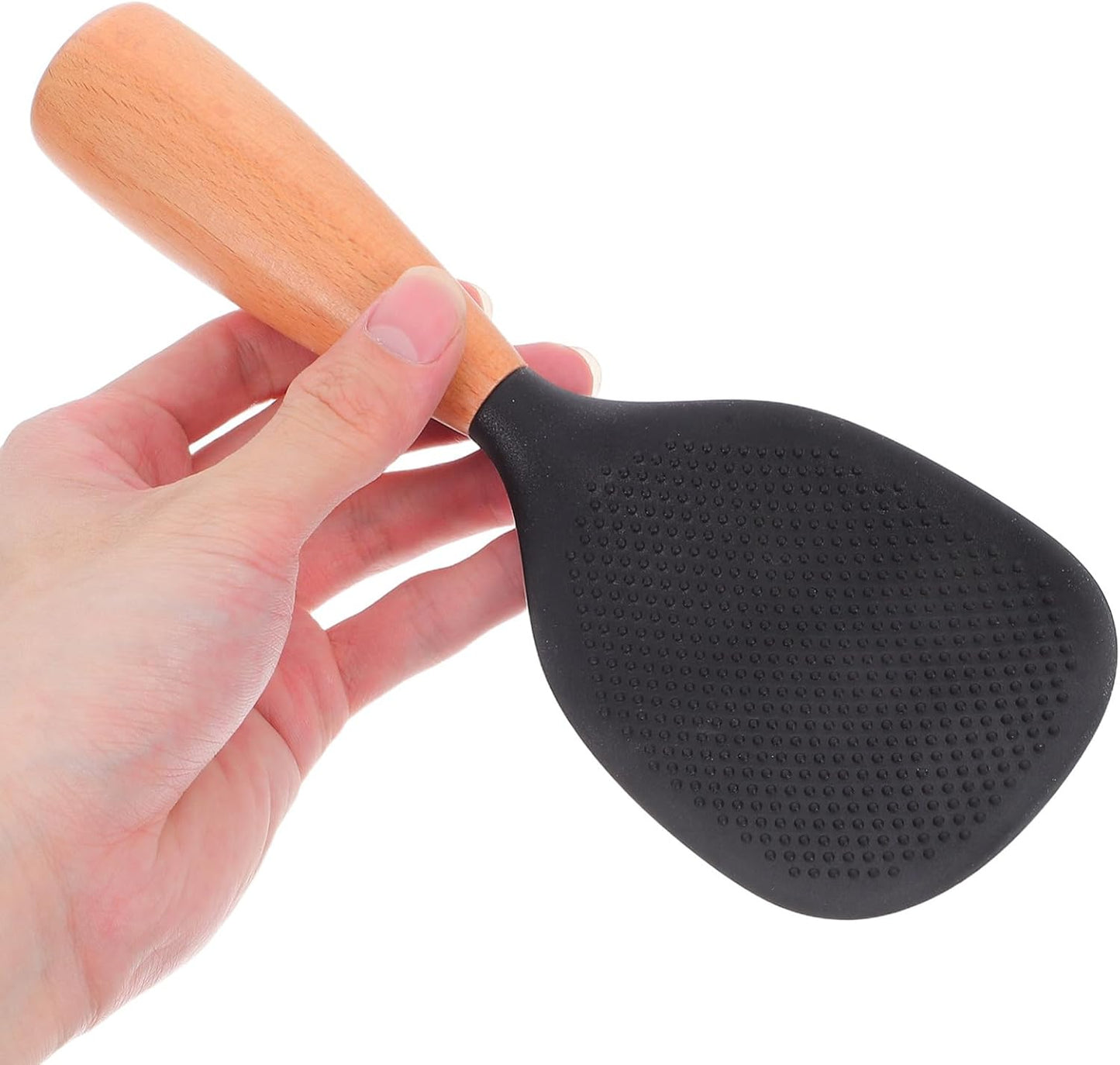 Silicone Wooden Rice Paddle Kitchen Utensils Cooking Ladle Handle (Black)