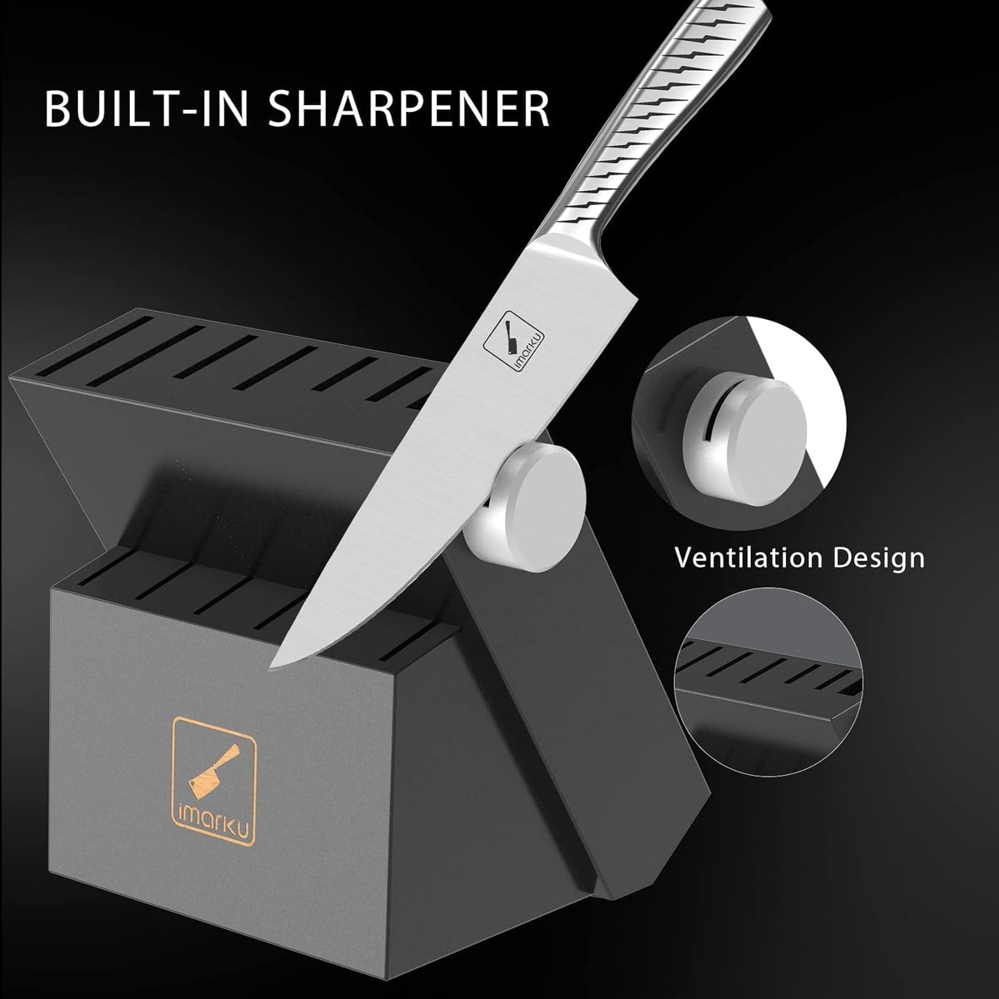 imarku® Knife Set,14-Piece Knife Sets for kitchen with block,Premium One-Piece Kitchen Knife Set with Sharpener,High Carbon Stainless Steel Knives Set for Kitchen,Dishwasher Safe,Black