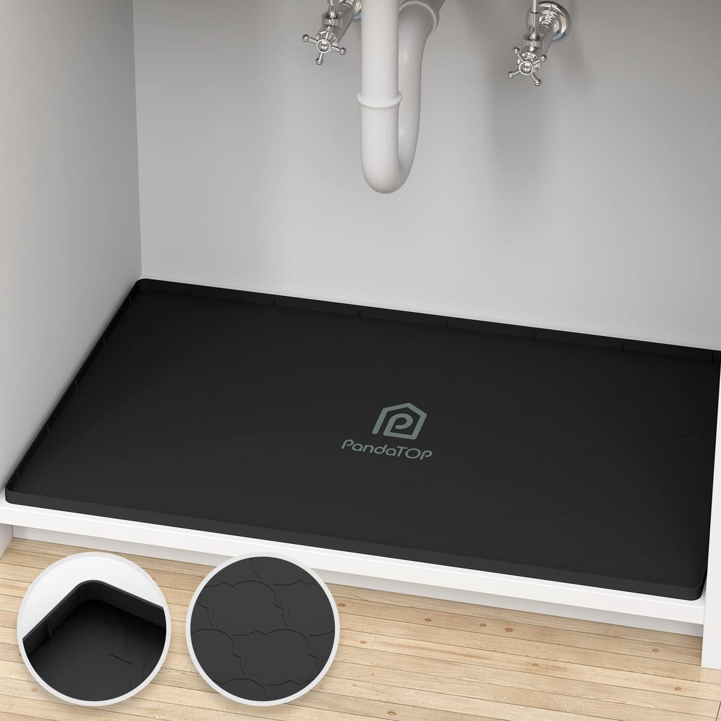 Under Sink Mat, 31" x 22" Silicone Kitchen Cabinet Tray, Waterproof & Flexible Under Sink Liner for Kitchen Bathroom and Laundry Room(Black)