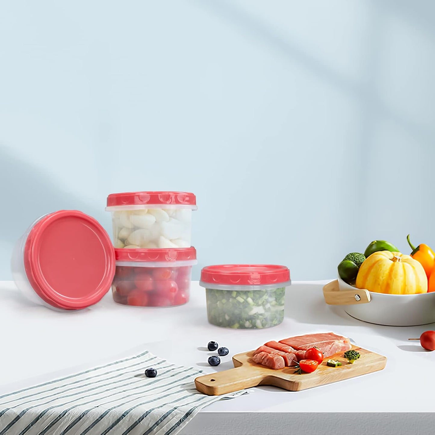 8 Ounce reuseable small plastic freezer storage container jars with screw lid for food snacks lunch(16Pcs, Red)