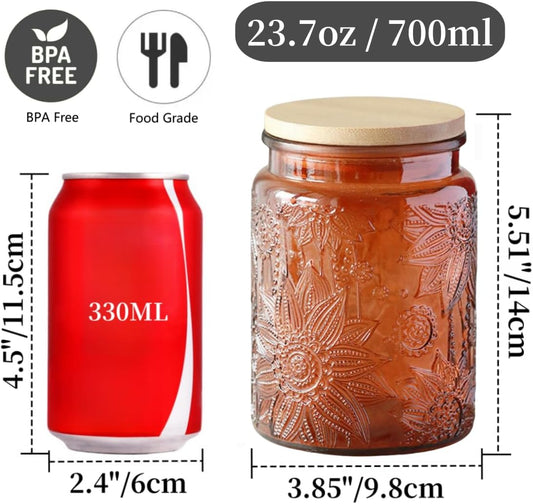ANSQU Vintage Glass Kitchen Storage Counter Jar, Candy Jars with Lids, Coffee Container for Ground Coffee, Mason Jar Hold Coffee Beans, Tea, Sugar, Bath Salts & More, 23.7 FL OZ (Light Brown, 1Pack)