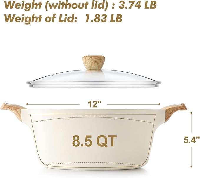 SENSARTE Ceramic Nonstick Stock Pot with Lid, 2.6/4.5/6.6/8.5 QT Soup Pot Casserole Pot, Non-toxic Healthy Pasta Pot, Large Cooking Pot Stew Pot, Induction Compatible, PFOA PFAS PTFE Free, White