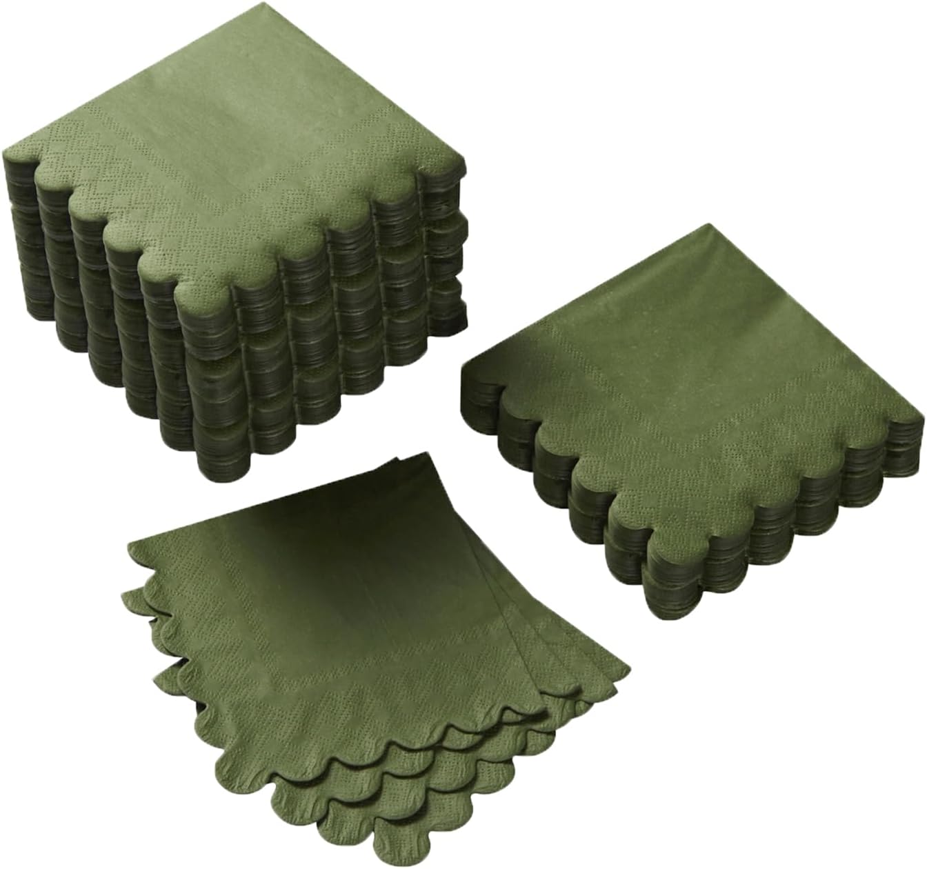 100 Pack Cocktail Napkin 2-Ply Scalloped Edged Dessert Napkins Folded 5 x 5 Inches Disposable Napkins for Dinner Wedding Birthday Party Bridal Anniversary Reception Event (Green)