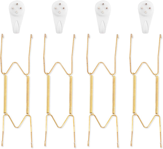 Bilillo 4 Pack Plate Hangers for The Wall, Suitable for 9-11 inch Art Plate, Stainless Steel Invisible Heavy Duty Wire Plate Holder with Wall Hooks, Plate Hangers for Displaying Plates, Platter, Dish