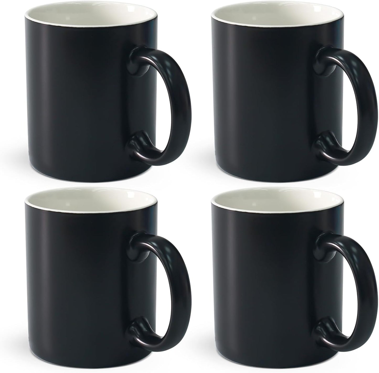 12 oz Cup (4pcs), Black Ceramic Coffee Mug for Milk Tea, Set of 4