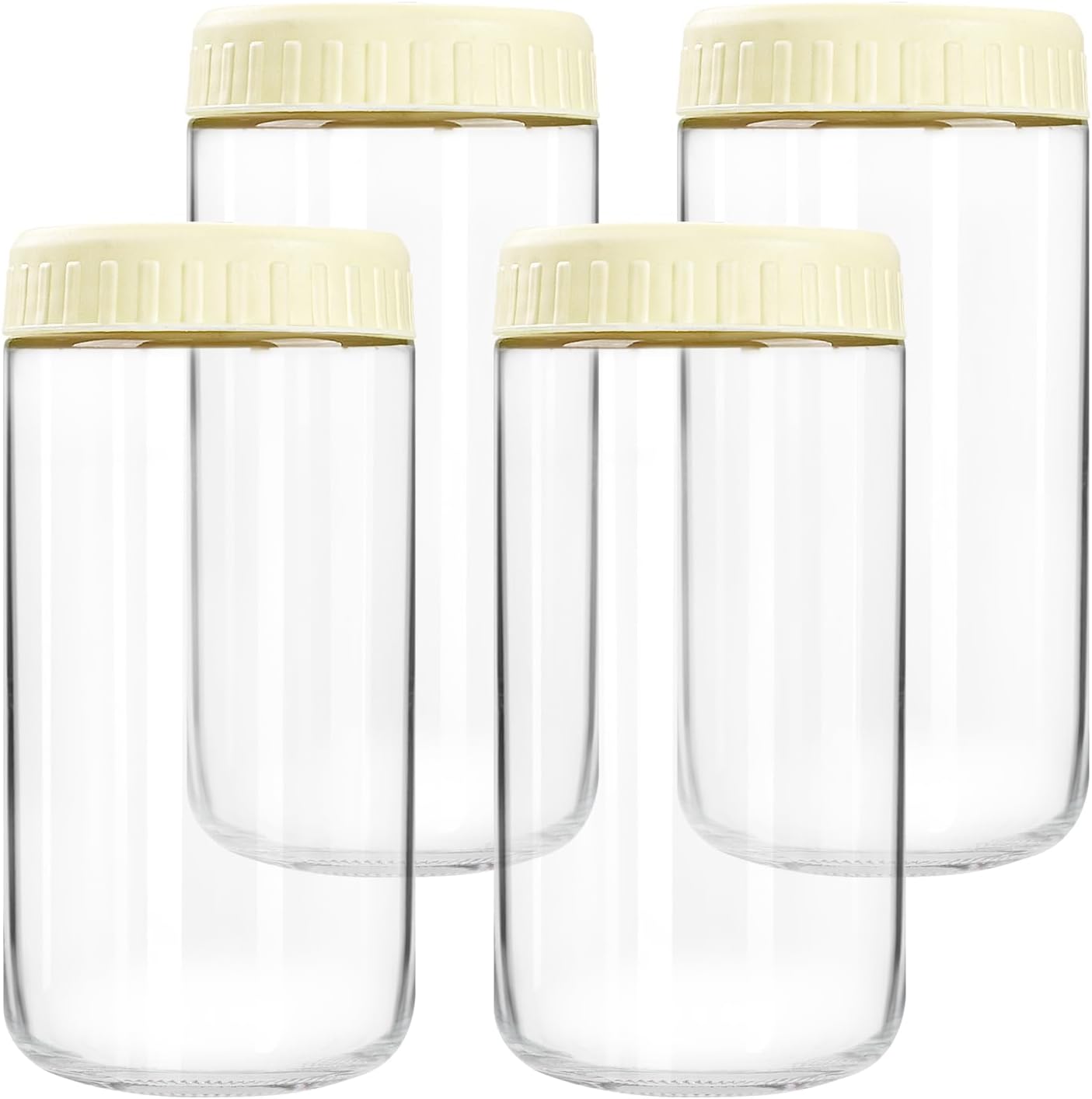 Overnight Oats Containers with Lids, 24oz Glass Jars with Lids 4 pcs, Milk White, Wide Mouth Mason jars for Salad, Yogurt, Snacks, Meal Prep