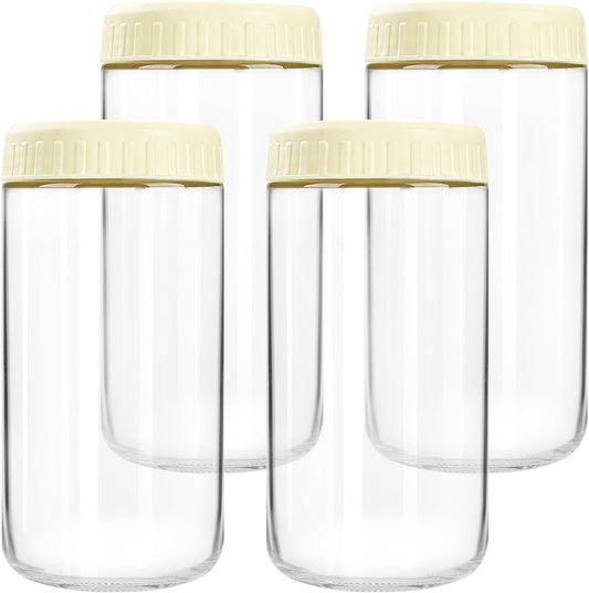 Overnight Oats Containers with Lids, 24oz Glass Jars with Lids 4 pcs, Milk White, Wide Mouth Mason jars for Salad, Yogurt, Snacks, Meal Prep