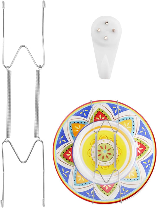 Plate Hangers for The Wall Suitable for 10-14 inch Small Decorative Plate, Invisible Stainless Steel Plate Hangers for Display with Wall Hooks, for Plates/Platter/Dish/Picture(Silver)