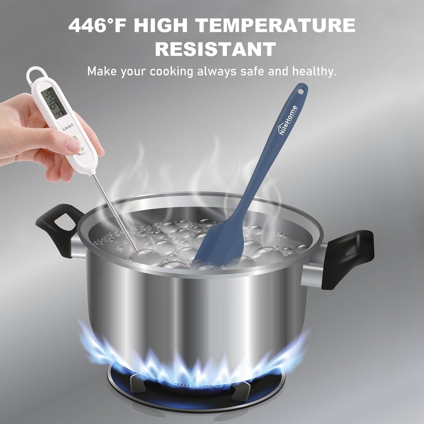 NileHome Silicone Spatula Set, 6 Packs Food Grade Kitchen Utensils with Silicone Brush Heat Resistant BPA-free Rubber Spatula for Scraping, Baking, Cooking, Mixing, Haze blue