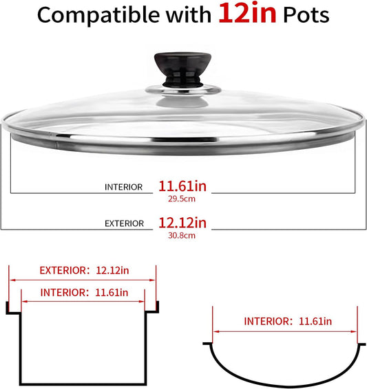12 Inch Pan Lid, 12 Inch Frying Pan Lids, Tempered Glass Cast Iron Lid for Skillets, Fry Pan, Wok Pot (12 inch)