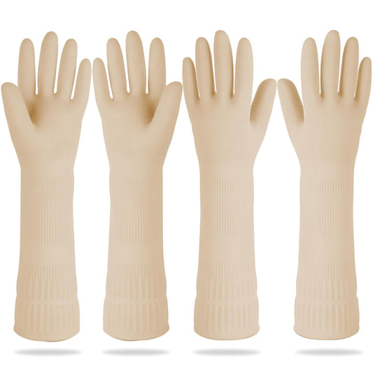 Mamison 2 Pairs Reusable Waterproof Household Dishwashing Cleaning Rubber Gloves, Non-Slip Kitchen Glove (Ivory, Large (Pack of 2))