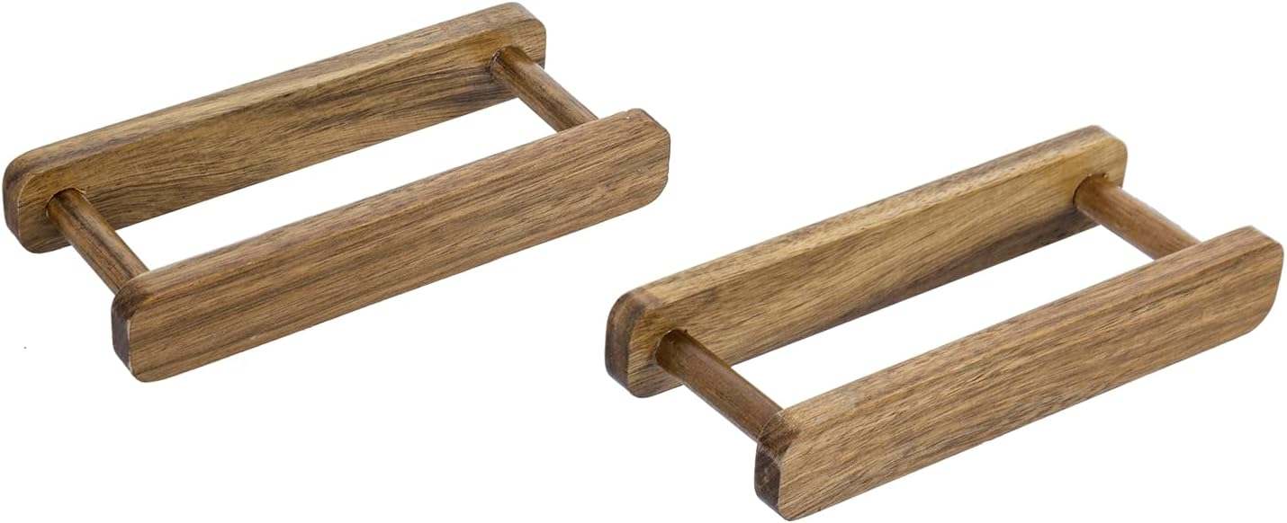 MyGift Natural Acacia Solid Wood Single Plate Hanger Display Rack, Mid Century Style Wall Mounted Decorative Platter Fine China Collectible Dish Holders, Holds 8 to 10 Inch Plates, Set of 2