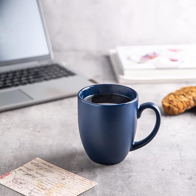 AmorArc 12 OZ Coffee Mugs, Matte Blue Coffee Cups with Large Handle for Man, Woman, Ceramic Coffee Mugs Set of 12 for Latte/Cappuccino/Cocoa/Milk, Dishwasher & Microwave Safe