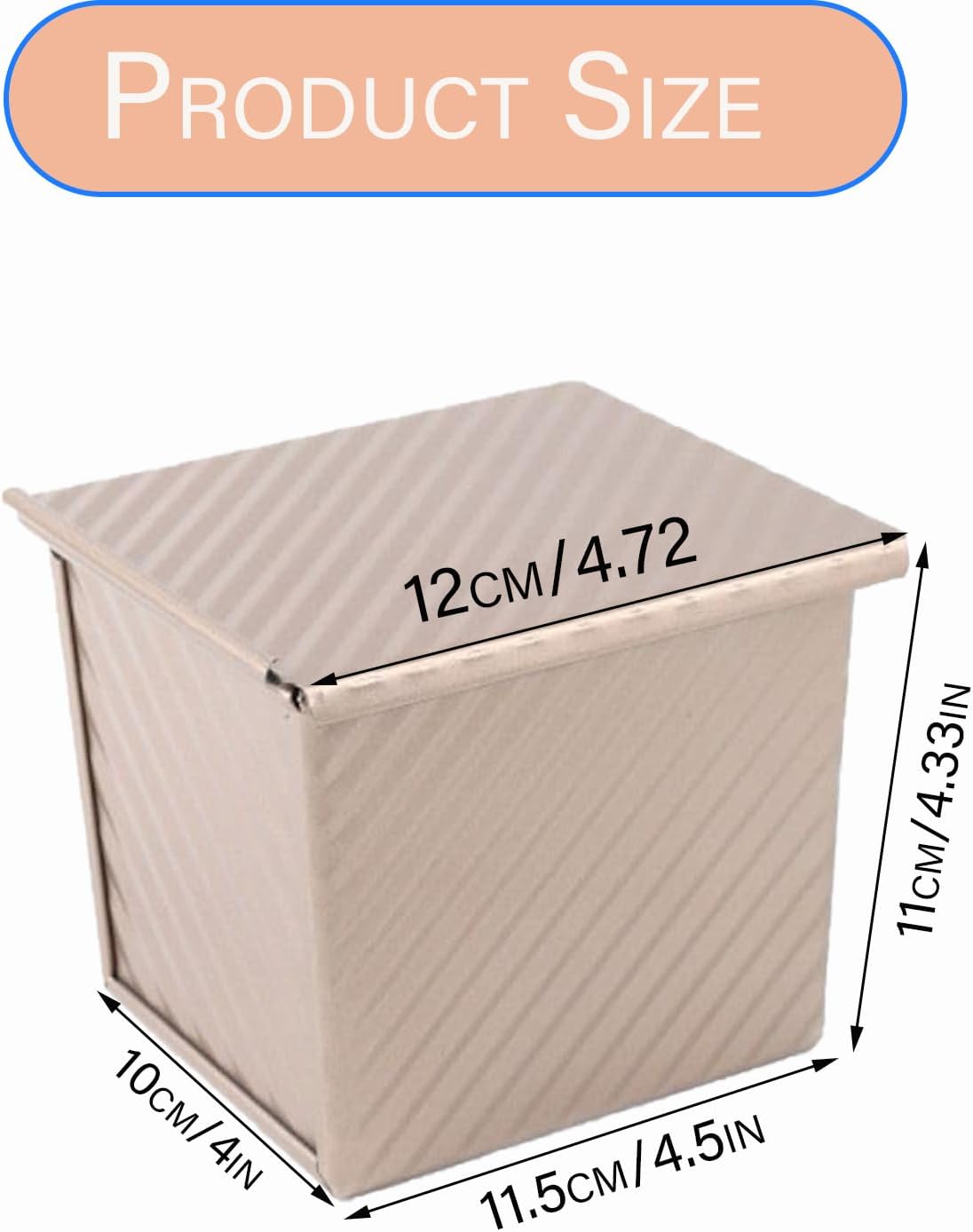 2 mini Pullman bread pans with lids, 0.55Lb non stick rectangular flat toaster box, 3.9x4.7x4.3 inches for oven baking (champagne gold)