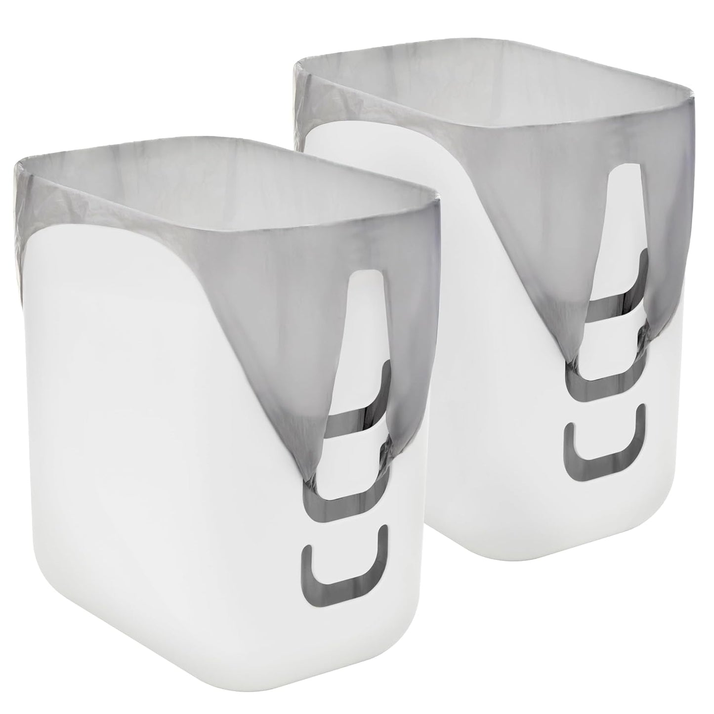 STORi Luup Bathroom Wastebasket 2pk, Secure Grocery Bags, Plastic Garbage Container for Vanity, Laundry Room, Kitchen, Office, 2.5 Gallon, White, Made in USA