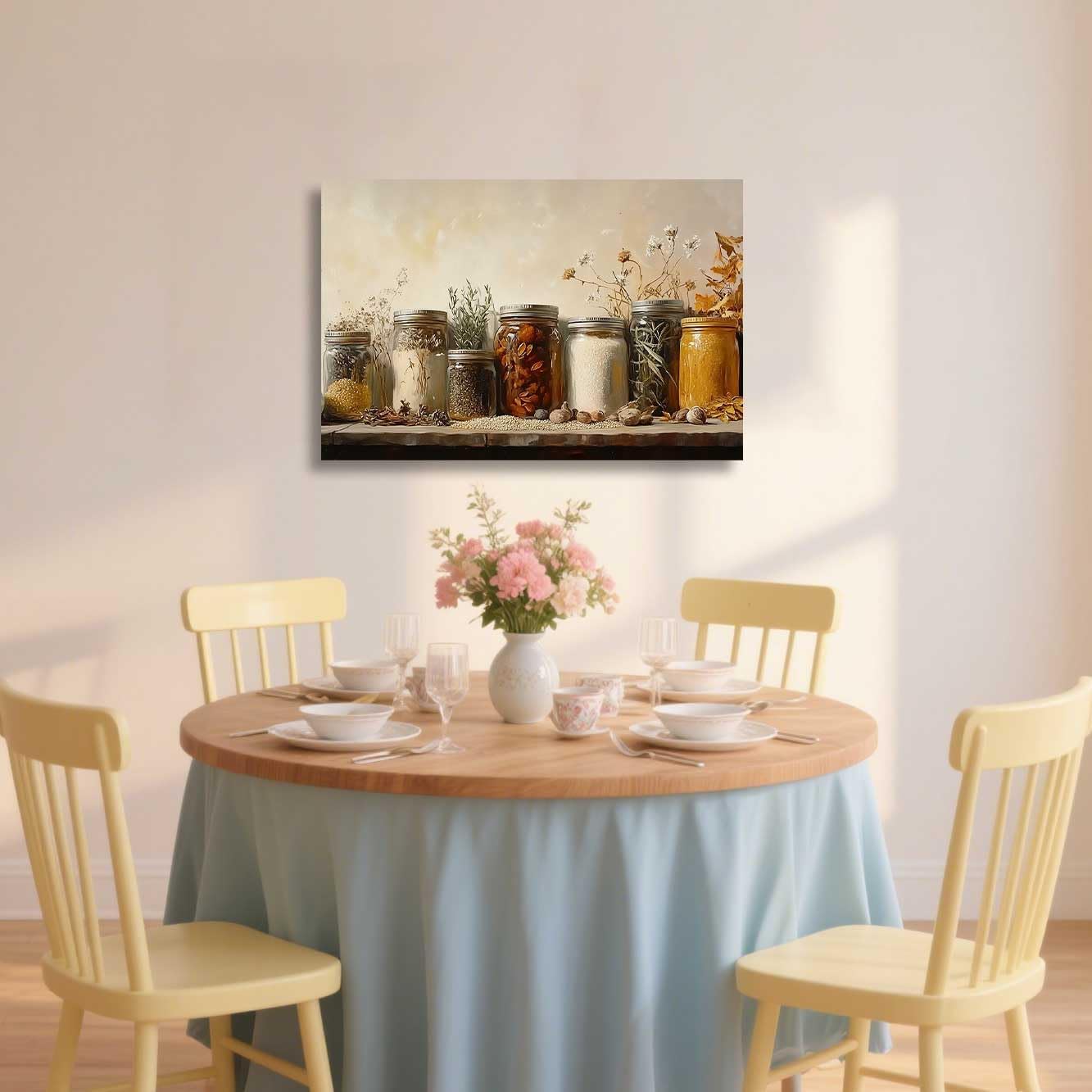 ZSHARTSWD Farm Kitchen Wall Art Country Mason Jar Spice Pictures Still Life Culinary Canvas Print Vintage Spices Food Painting Dining Room Home Decor Framed (Brown, 16.00" x 20.00")