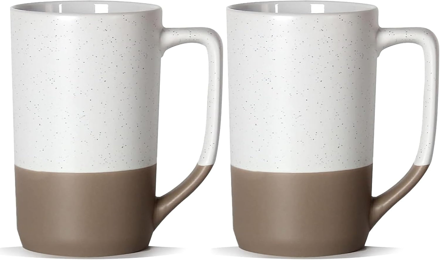 16 OZ Speckled Large Coffee Mugs, Tall Tea Mugs with Handle,Big Bulk Ceramic Cups for Porcelain Cup or Mug Lovers DIY Gifts,White Set of 2 Gifts, White，Set of 2