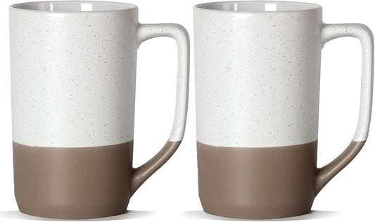 16 OZ Speckled Large Coffee Mugs, Tall Tea Mugs with Handle,Big Bulk Ceramic Cups for Porcelain Cup or Mug Lovers DIY Gifts,White Set of 2 Gifts, White，Set of 2