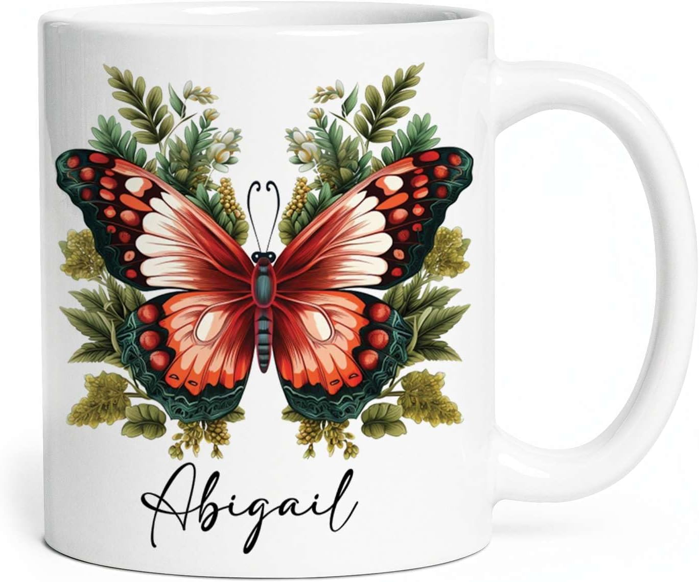Customized With Vintage Butterfly Coffee Mugs, Personalized Name White Ceramic Tea Cups Butterfly Lovers, Custom Thoughtful Travel Mugs For Child On Birthday Graduation 11oz 15oz