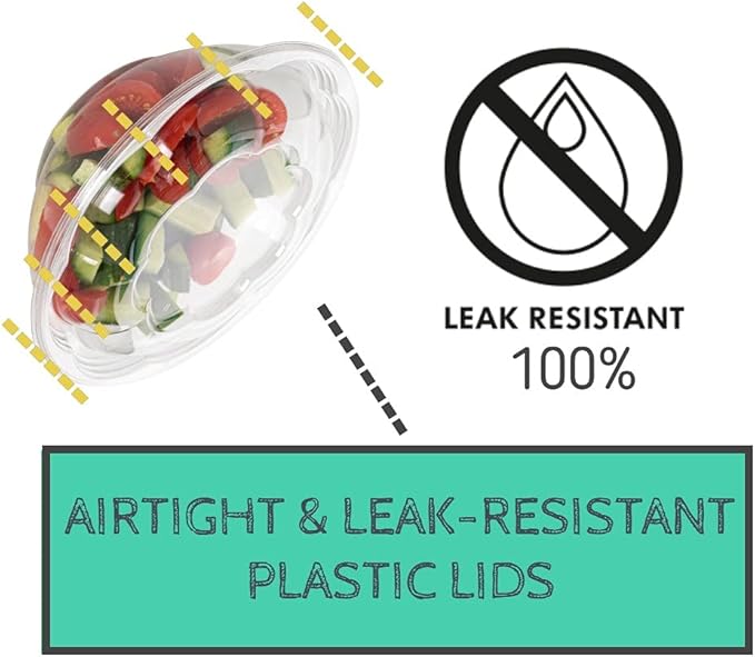 Smygoods Disposable Plastic Salad Bowls with Airtight Lids Ideal for Meal Prep, Takeout, Catering, Parties, Picnics, and Food Storage, Stackable, Leak-Proof