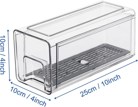 Plastic Clear Fridge Storage Organizer with Drawers & Drainer - Stackable Bins for Kitchen Fruit & Veggie Organization (2PCS, Small)