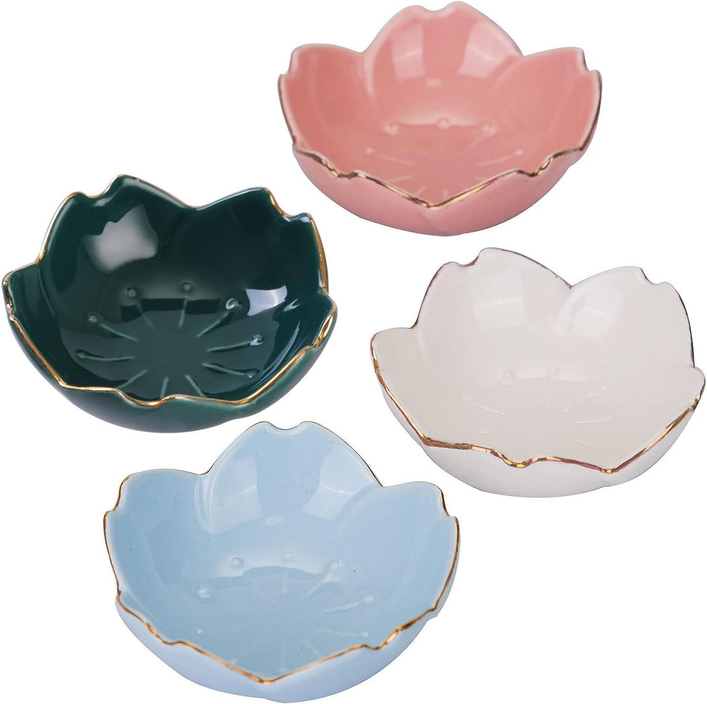 VanEnjoy Set of 4 Ceramic Seasoning Dishes Dish Sushi Dipping Bowl, Cherry Blossom Sauce Tea Bag Holder Serving Dish for Kitchen