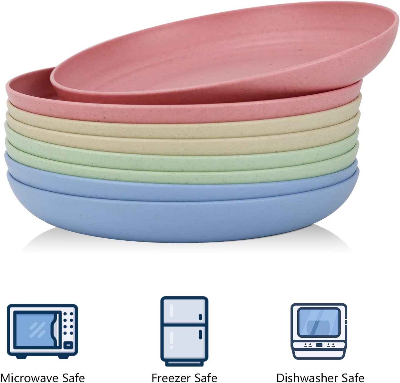 Homienly Deep Dinner Plates Set of 8 Alternative for Plastic - Microwave & Dishwasher Safe Wheat Straw Plates with 4 Colors (Fresh Light, 9 inch)