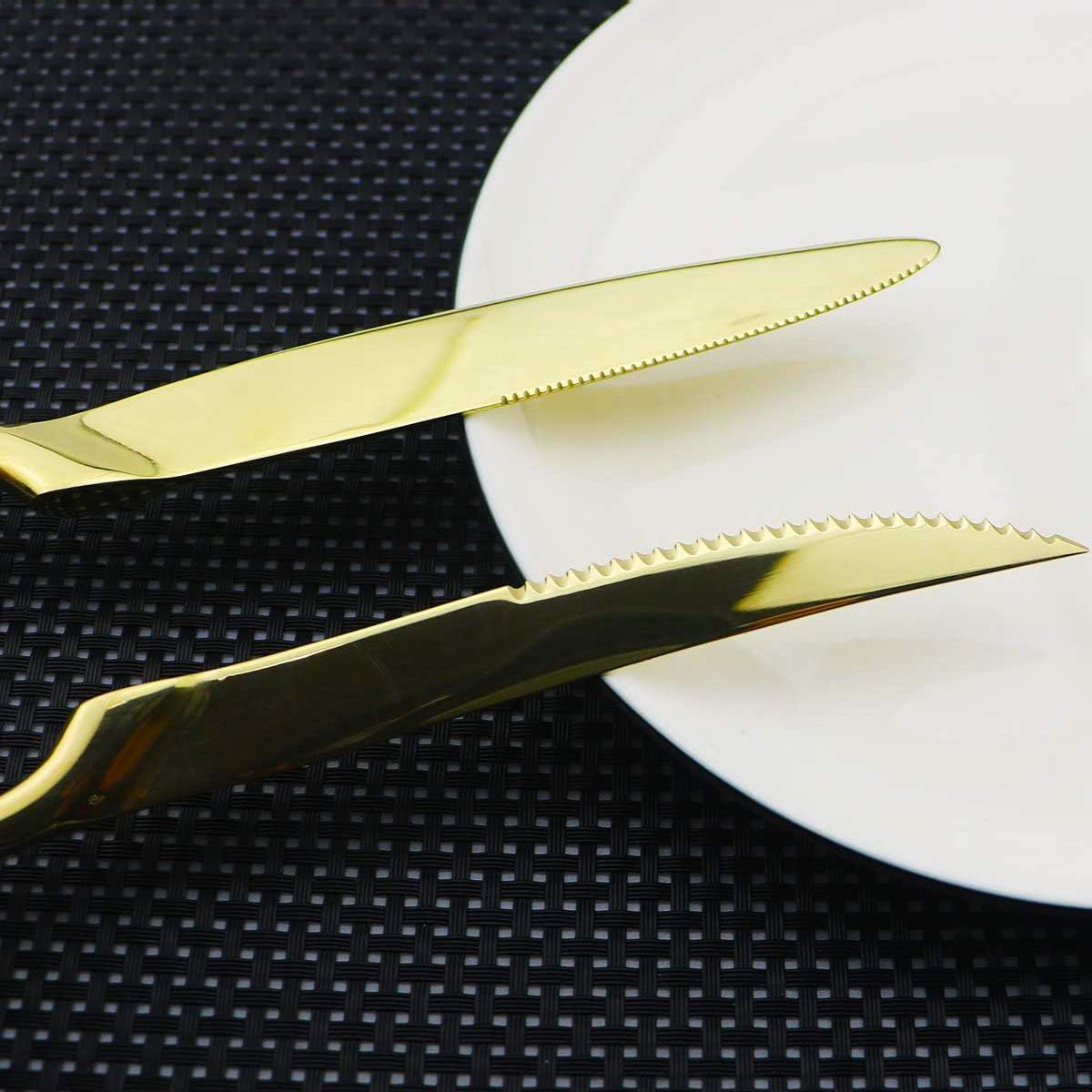 Flatware Set 18/10 Stainless Steel Mirror Polished Golden Cutlery Set - Silverware Utensil Set of Steak Knife Dinner Fork Knife Spoon Salad Fork Dessert Spoon,6 Piece Service for 1