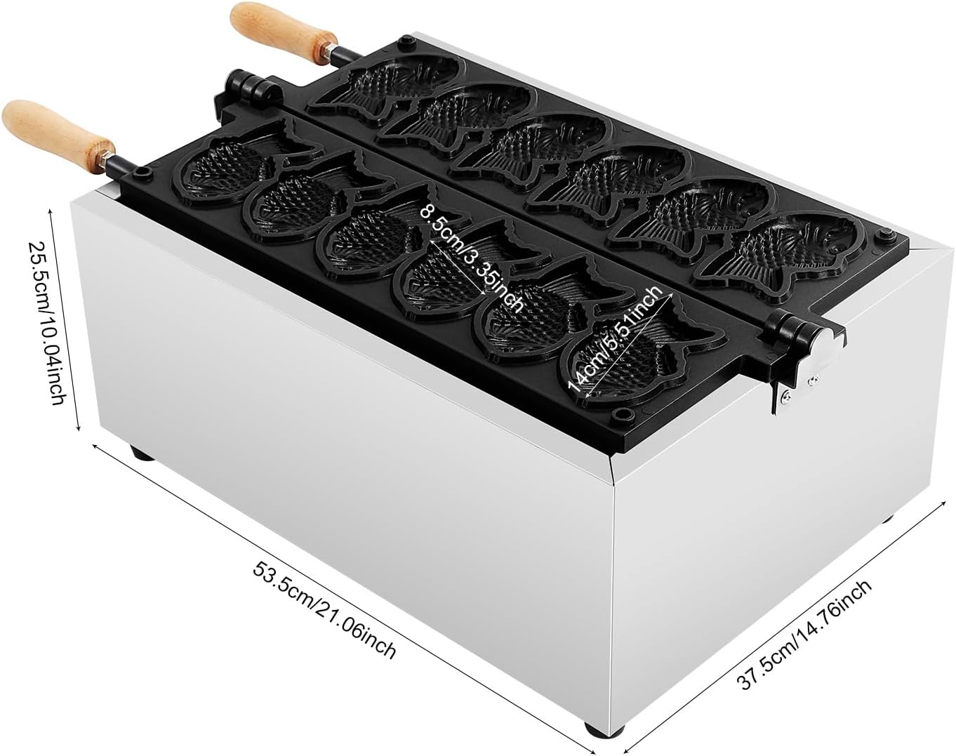 6PCS Snapper Shaped Waffle Maker, Electric Commercial Stainless Steel Nonstick Waffle Baker Machine Popular Snack Equipment New Belgium Waffle Baker Maker (Snapper Shaped)