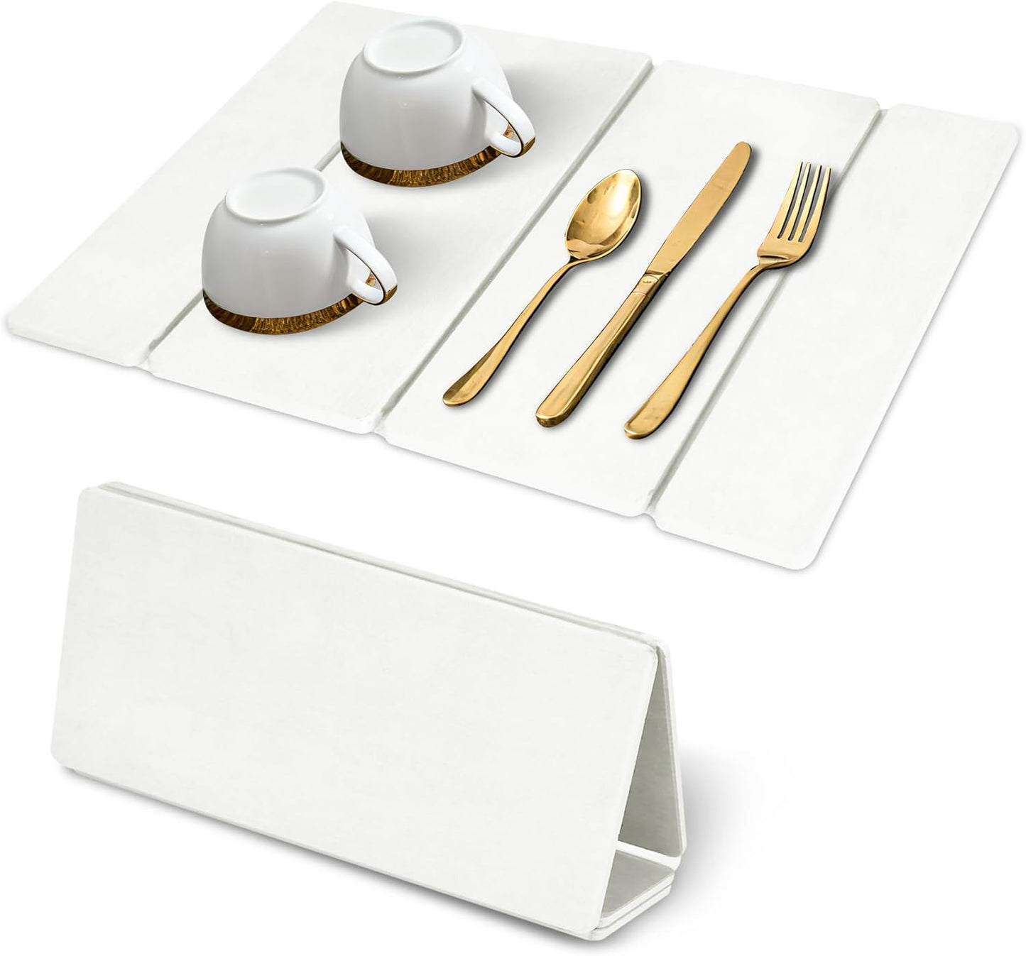 Stone Dish Drying Mat for Kitchen Counter，24x16 Collapsible Diatomaceous Earth Mats， Quick Drying Absorbent Dish Mat,Non-Slip Countertop & Bath Mat for Dishes Cups Bottles,White