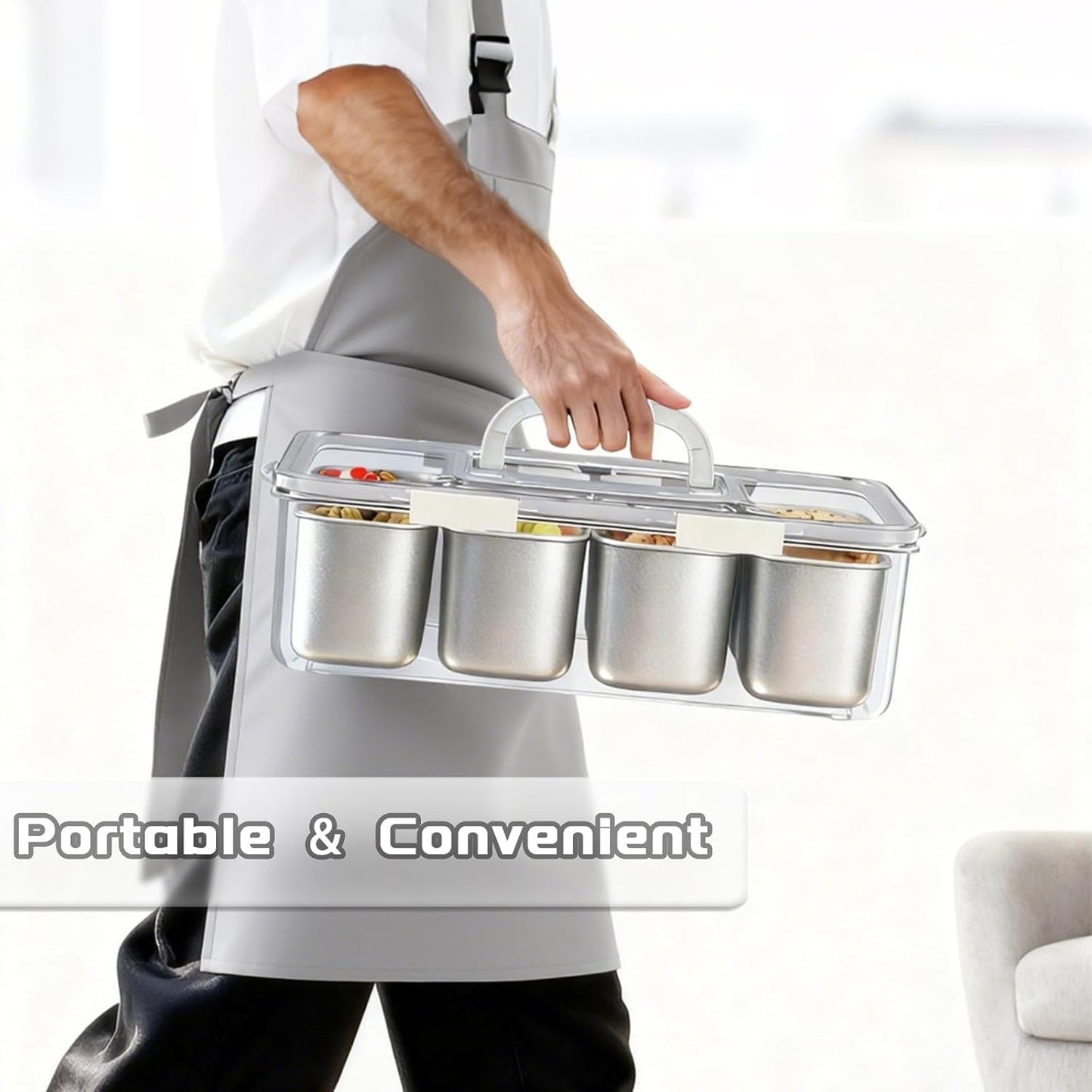 Stainless Steel Snack Containers with Lids, 6 Compartment Snacklebox, Portable Serving Snack Tray with Lid & Snack Organizer for Fruits, Nuts, Candy