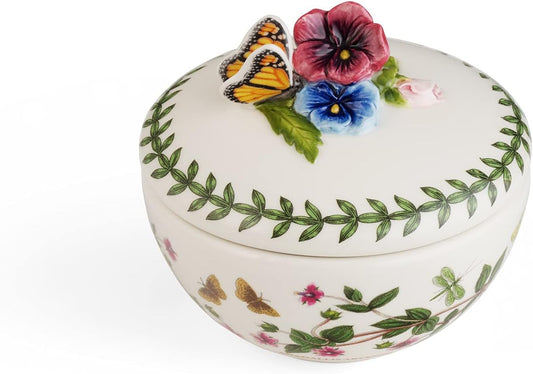 Portmeirion Elegant Botanic Garden Butterfly Trinket Box, 2.5" - Floral Motif Organizer for Rings, Bracelets, Small Jewelry - Durable Dolomite with Chip-Resistant Glaze - Decorative Holder