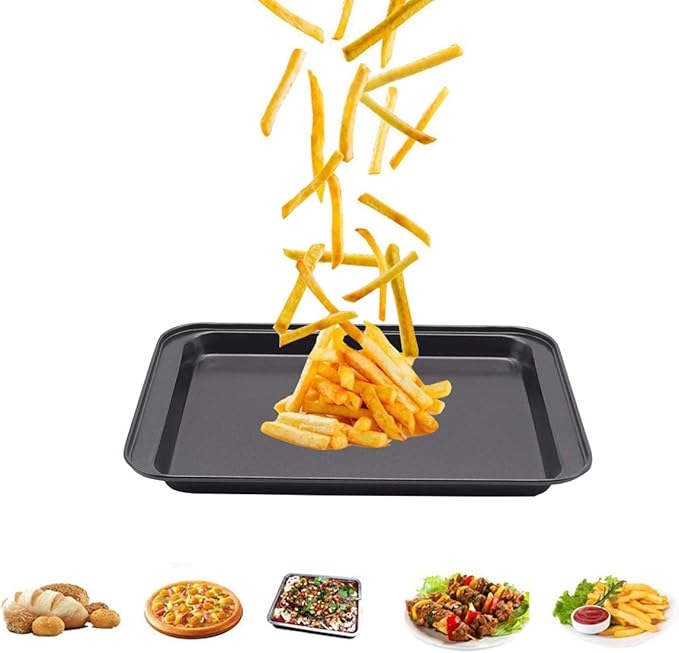 Small Baking Sheet Nonstick 9.45 X 7.09 Inch (Inner 7.5x6), 8 Inch Mini Cookie Tray Toaster Conventional Oven Pan No Warp No Rust Magnetic Bakeware for 1 to 2 person 2 Pack
