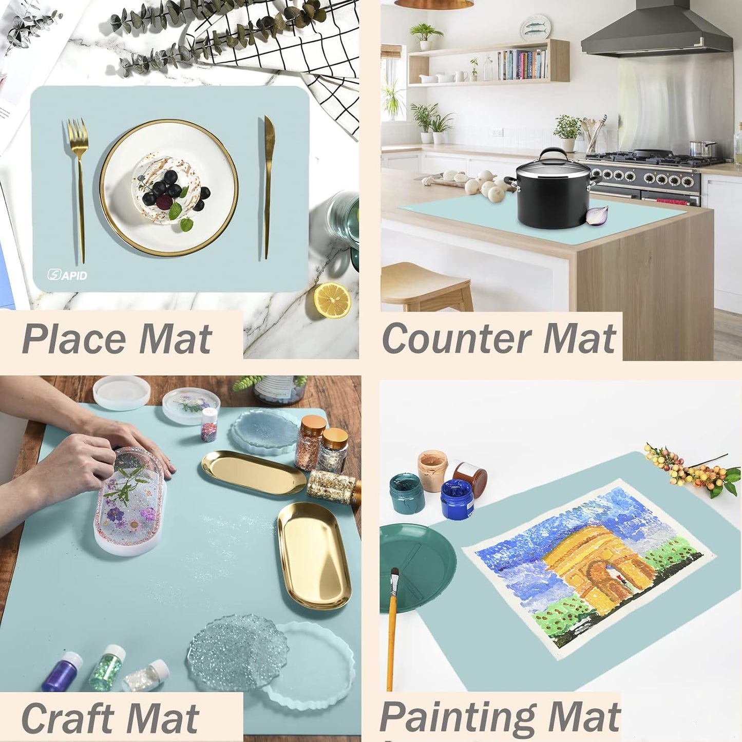 Extra Large Silicone Mat 36" x 24" Place Mats, Heat Resistant Mat for Kitchen Countertop Protector, Thick Placemats Washable Silicone Mats for Kitchen Counter Mat Dining Table Mat, Mint Green, Sapid