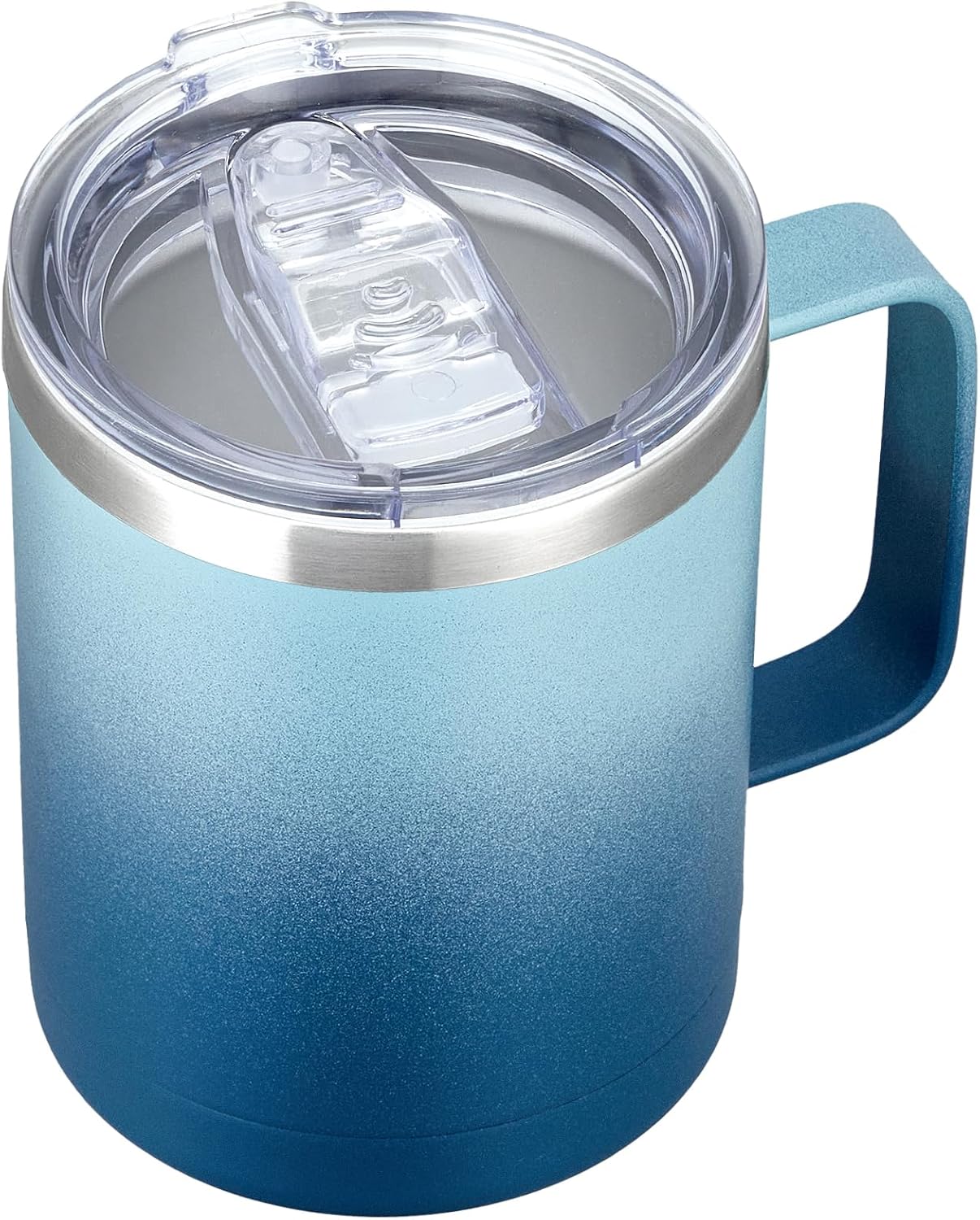 MEWAY 12oz Coffee Mug With Handle and Sliding Lid,Stainless Steel Travel Tumbler Cup with Handle,Double Wall Vacuum Insulated Camping Cup for Hot & Cold Drinks Tea (Blue Waves,Set of 1)