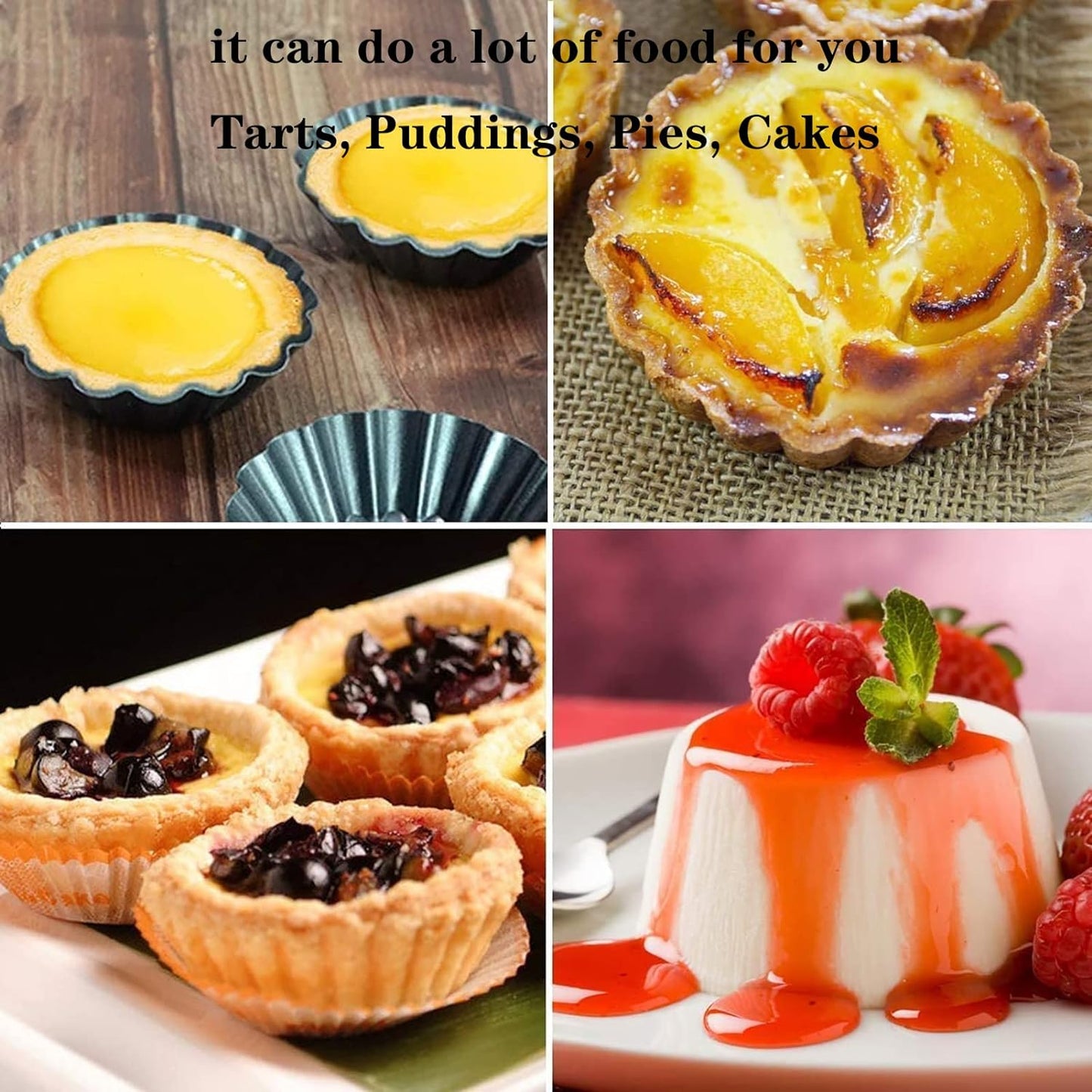 Egg Tart Molds, 12 PCS Non-Stick Very Mini Tart Pans, Mini Tart Mold 3 InchTop, 1.7 Inch Bottom, 0.9Inch High, Carbon Steel, Kitchen Reusable Baking Tools.