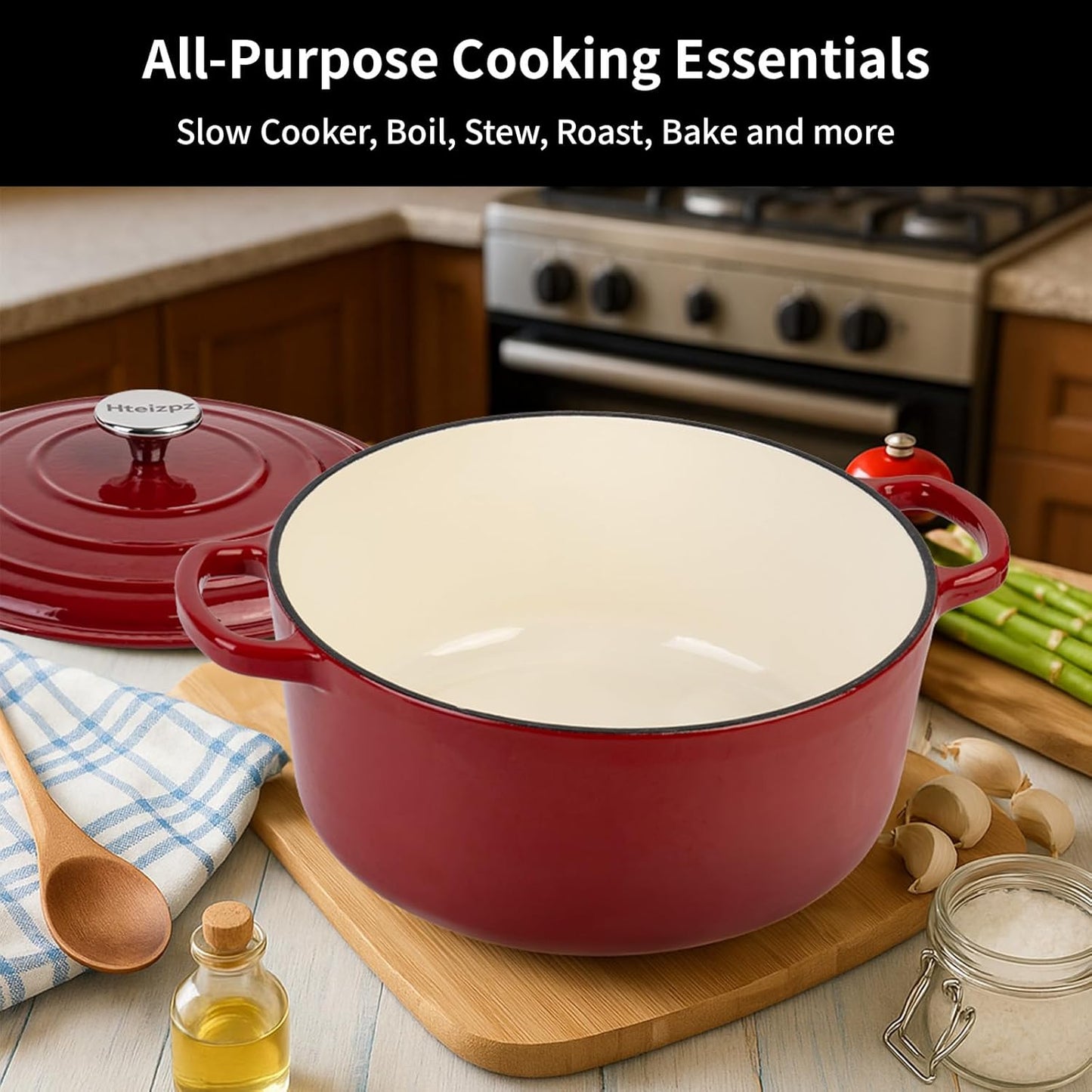 Enameled Cast Iron Dutch Oven Pot with Lid, 5.7 Quart Dutch Oven for Bread Baking, Oven Safe up to 500° F, Suitable for Bread Baking, Braising, Roasting, Stews, Red